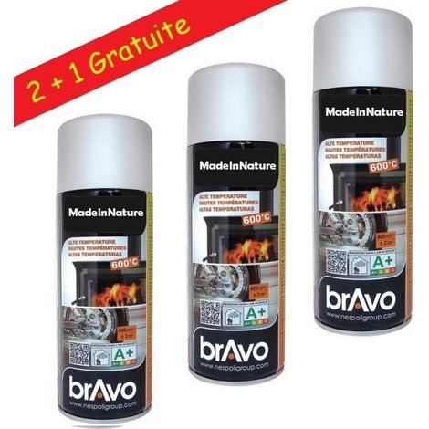 Lot de bombes de peinture, spray Hautes températures ou radiateurs, Intérieur et Extérieur, 400 ml - Aluminium haute température - Lot de 3. (1/4)