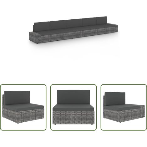 vidaXL Rattan - 5-tlg. Garten-Lounge-Set mit Kissen Grau Poly Rattan (1/5)