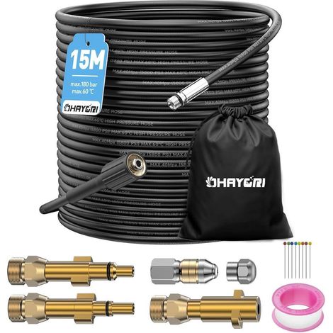 15M Tuyau Deboucheur Canalisation Nettoyage Haute Pression pour Kärcher K2-K7 HD HDS, Lavor, Bosch, Parkside,180Bar Kit Furet (1/5)
