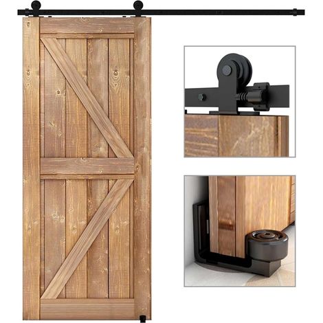 Kit de quincaillerie for Porte de Grange coulissante de 1,5 à 2 m avec Rails de Plancher réglables(6FT) (1/5)