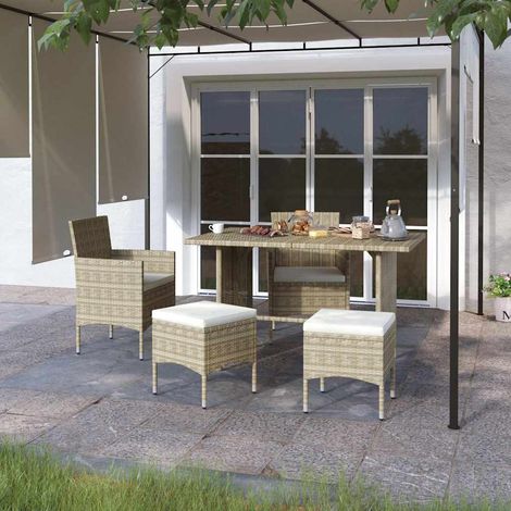 vidaXL Juego de silla de jardín y taburete 4 piezas ratán PE beige (1/5)