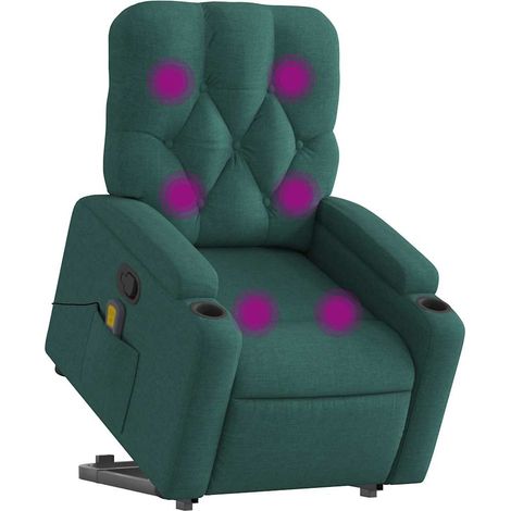 vidaXL Poltrona Alzapersona Massaggiante Verde Scuro in Tessuto (1/5)