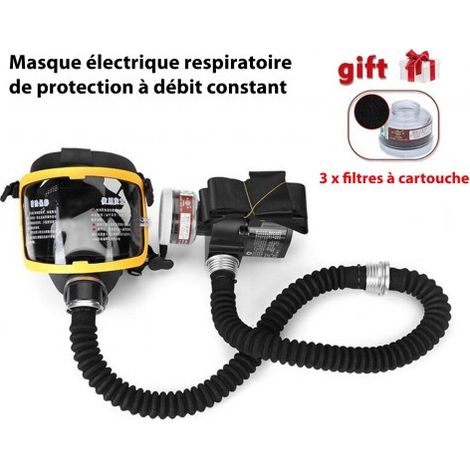 Masque de protection respiratoire électrique – 3 filtres à cartouche – Débit d'air 62/74 L/min – Protection contre gaz nocifs – ME