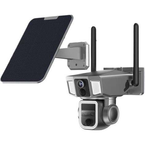 Caméra de sécurité à Domicile 2 en 1 4G et Double écran caméra Solaire extérieure 4MP Trois objectifs Double détection PIR 10X Zoom Suivi Automatique CCTV caméra Solaire(WiFi Add 64GB Card) (1/5)