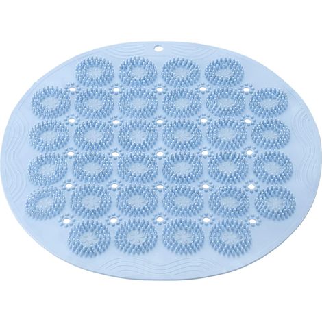 Tapis de bain, tapis de douche rond 30 cm × 30 cm en PVC antidérapant avec trous de drainage et ventouses, adapté aux baignoires, bleu (1/4)