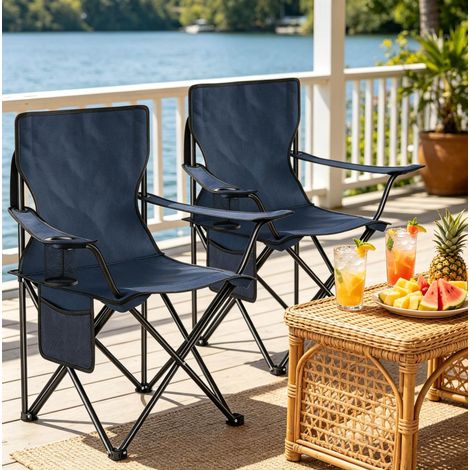 Stuhl Campingstuhl klappbar tragbar 2er Set Marineblau OKMYHOME (1/5)