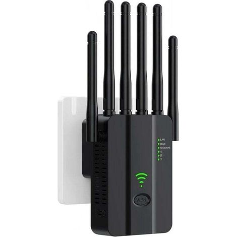 Répéteur Wi-Fi monobande 2,4 GHz - 300 Mbps, 6 antennes, 2 ports LAN Gigabit, WPS en un clic - Intérieur/extérieur, noir (1/4)