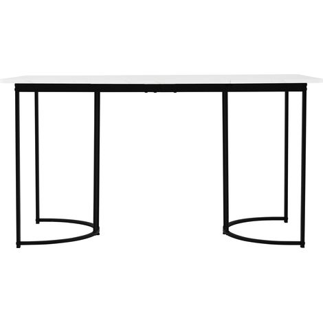 Mesa de comedor rectangular 140 x 80 cm con tablero efecto mármol y patas de metal, blanca (1/5)