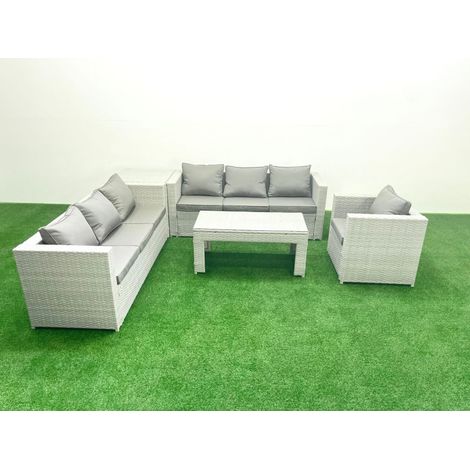 Fimous Meubles d'extérieur en rotin avec Table basse oblongue Fauteuil Table d'appoint Gris clair mixte (1/5)