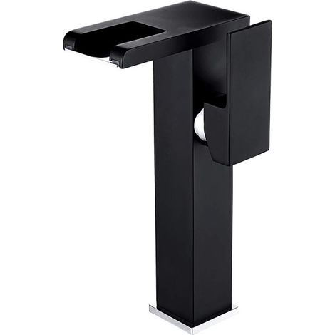 Robinet Salle De Bain,LED Robinet Lavabo Cascade,Robinet D'eau Chaude Et Froide à Levier Unique Noir Moderne Robinet De Lavabo Monotrou En Cuivre, Adapté Aux Toilettes Et à La Salle De Bain (1/4)