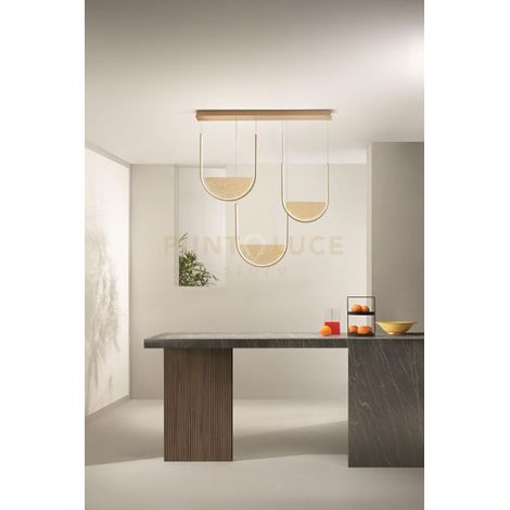 SOSPENSIONE LOTUS 3 ORO CON VETRO AMBRA L.40+44+36CM LED 3000K 4200LM 70W DIMMERABILE BASE RETTANGOLARE