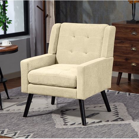 Set de sillones beige tapizados con espuma de alta densidad, capitoné y patas de madera maciza (1/5)