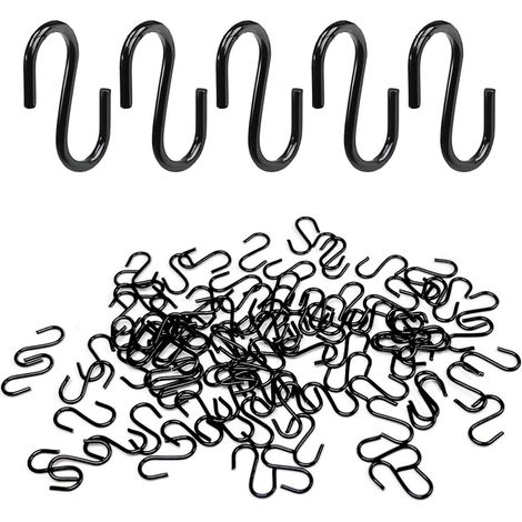 100 mini ganchos para colgar, ganchos decorativos, ganchos en forma de S, ganchos metálicos en forma de S, llaveros y collares de joyería, color negro - 14 mm de longitud (1/5)