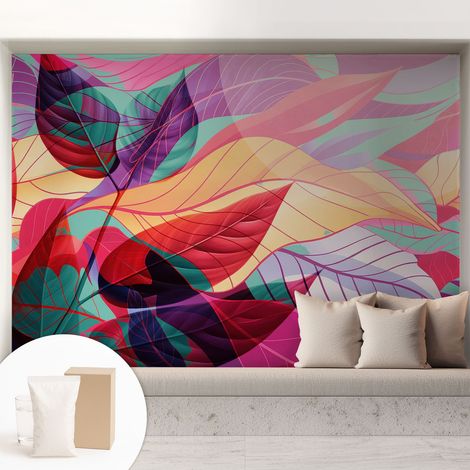 Papier peint intissé à motifs décoratifs pour salon chambre et bureau Décoration murale élégante avec colle Feuilles abstraites 208x146 cm (1/5)