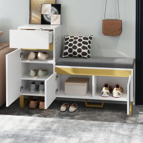 Meubly et chaussures grande capacité, idéal pour l'entrée – Meuble de rangement à plusieurs niveaux, meuble d'entrée minimaliste et moderne, meuble de rangement avec tiroirs et portes.