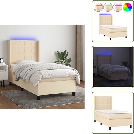 Boxspringbett mit Matratze & LED Creme 80x200 cm Stoff - Boxspringbett - Doppelbett - Liegefläche 80x200 Cm - Cremefarbenes Bett - Bettrahmen (1/5)