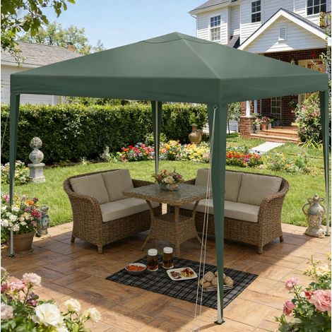 Tonnelle pliante 3 x 3 m avec hauteur reglable, toit Oxford 210D impermeable anti-UV, sac de transport, verte (1/5)