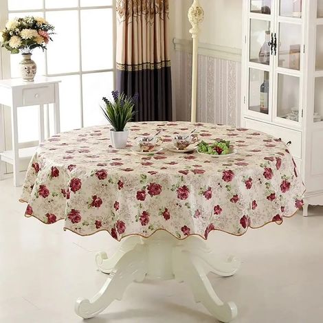 Rouge de table en plastique circulaire motif rose romantique imperméable à l'eau (1/4)