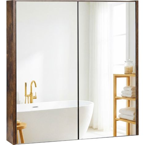 Mobiletto da bagno con ante a specchio, marrone rustico, 62x11x65 cm