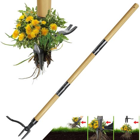 Désherbeur manuel à long manche 116cm – 4 griffes dentelées – Enlève les mauvaises herbes sans effort – Outil de jardinage durable – Gardtech