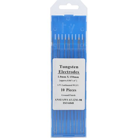 Lot de 10 électrodes TIG en tungstène-lanthane WL15, 1,0 mm x 150 mm, pour soudage d'acier et alliages métalliques, pointes de précision. (1/5)