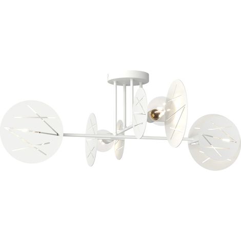 Plafoniera 4 Luci Frick In Acciaio Bianco A Bracci E Diffusori A Cerchio (1/4)
