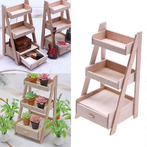 Étagère en bois pour plantes miniatures de maison de poupée, support de rangement pour outils de jardin miniatures (1/4)