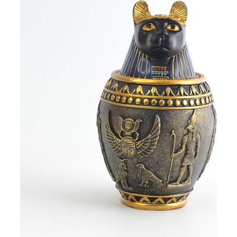 Urna funeraria decorativa para mascotas - Adorno egipcio hecho a mano para decoración del hogar (Grande, Gato)