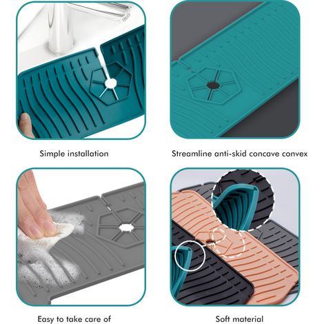 Große Silikon-Spritzschutz-Trockenmatte für Küchenarmaturen, grau, XL-Größe, Spülbecken-Abtropfhilfe (in einer Tasche) (1/5)
