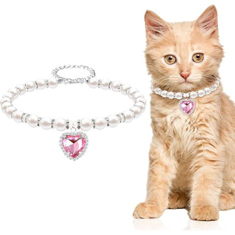 Perlen-Katzenhalsband, süßes Strass-Welpenhalsband, kleines Haustierhalsband mit Glitzeraccessoires, Kätzchen, kleiner rosa Hund (1/5)