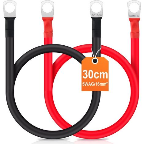 2pcs câble inverseur de Batterie 30cm, câble de Batterie 12v Fils de Batterie Automatique Rouge et Noir avec bornes à Anneau Fil Flexible en cuivre pour Moto, RV Solaire (1/5)