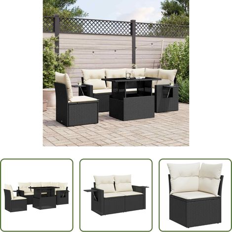 vidaXL Table de jardin - Salon de jardin 6 pcs avec coussins noir résine tressée (1/5)