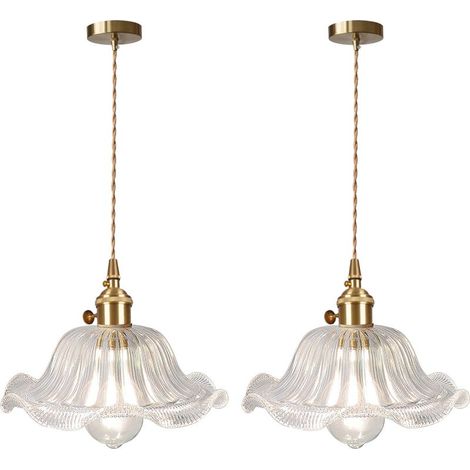2PCS Plafonnier D'Intérieur Vintage Suspension Luminaire En Verre Lustre Rétro Suspension Moderne (1/5)