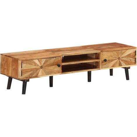 Meuble TV multimédia étagère télévision buffet téléviseur salle à manger salon chambre 145 x 35 x 35 cm bois d'acacia massif brun
