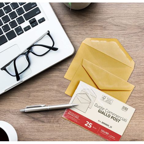 Pigna Envelopes Buste Commerciali Giallo Postale 120x180 mm Gommate Carta Riciclata FSC 80 gr Confezione da 25