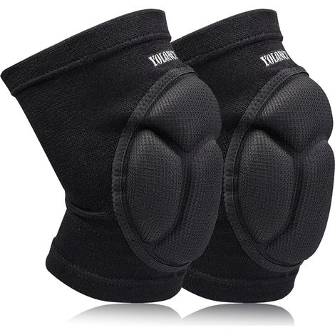 2 Pièces Genouillère de protection,Réglable Genouillères de Protection Anti-collision Éponge Épaisse Genouillere Sport,Respirant et confortable,Amortissement,Noir,L (1/5)