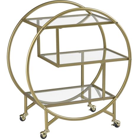 Carrello da cucina dorato glam con tre ripiani in vetro 50 x 34 cm Colton