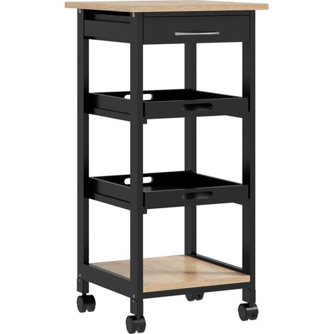 Carrito de cocina 37 x 37 x 76 cm 2 bandejas extraíbles ruedas giratorias compacto moderno elegante de madera de pino negro 210001002 (1/5)