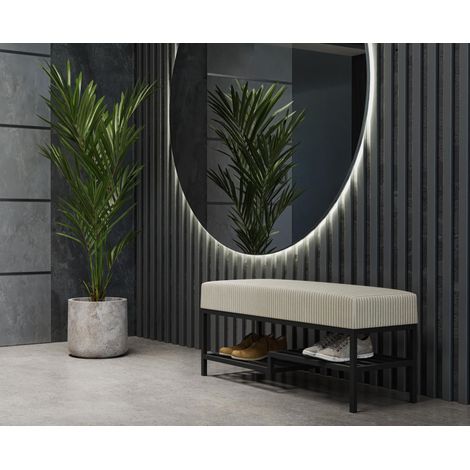 AX LIVING Sitzbank mit Schuhablage Shelie 80 cm – Beige, Schwarz-Metallgestell
