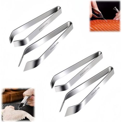 Set da 4 pezzi: pinzette in acciaio inox, pinzette a lisca di pesce, pinze diagonali professionali in acciaio inox, ausilio in cucina, tutto in uno, bordi smussati, lunghezza 12 (1/5)