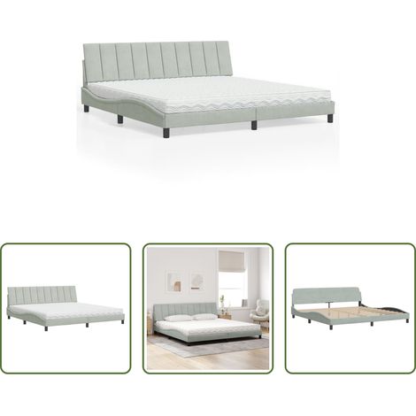 Matelas en mousse -  Lit avec matelas Hanko gris clair 200x200 cm velours (1/5)