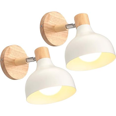 Lot de 2 Applique Murale Interieure Rétro 15CM Lampe Murale Réglable en Bois Métal E27 Luminaire Industriel Spot LED Plafonnier Vintage Éclairage Mural pour Salon Chambre Restaurant (Blanc Mat) (1/5)