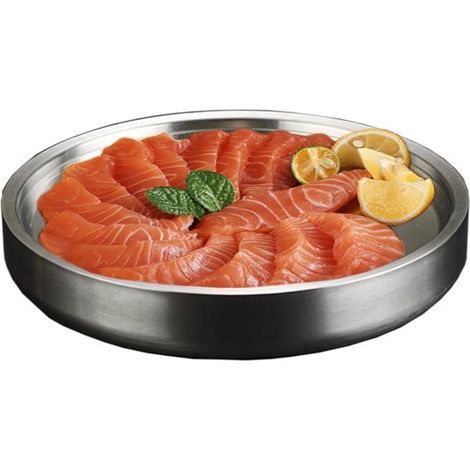 Bandeja refrigerada de acero inoxidable con compartimento para hielo,28 cm,acero