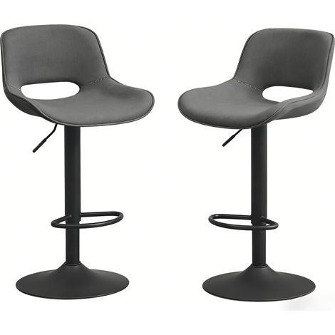 Set de 2 taburetes de bar giratorios ajustables en lino gris con respaldo y base metálica HOMVRA (1/5)