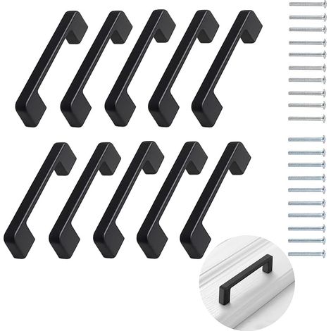 10 Pièces Poignées de Placard en Aluminium Noir, Poignee de Meuble Cuisine, Poignée de Placard et D'armoires, Poignées de Tiroir pour Cuisine et Meubles, Installation Facile et Durable