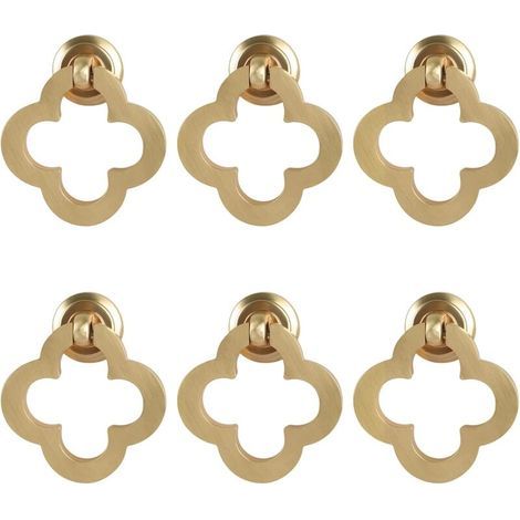 6 pièces boutons d'armoire à fleurs dorées, anneau d'armoire en laiton brossé en alliage de zinc, boutons de commode, quincaillerie de meubles pour armoires de cuisine, tiroirs, portes de placard (1/5)