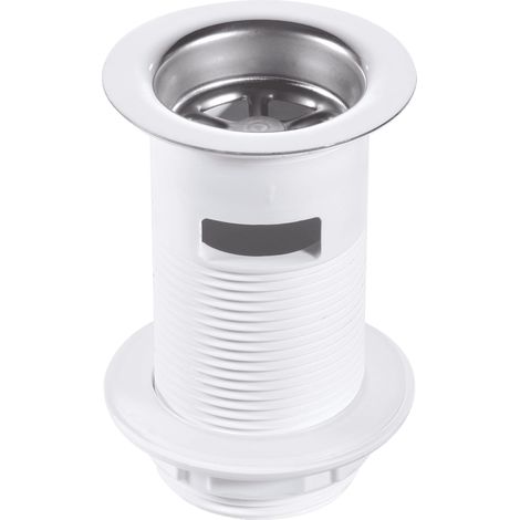 McAlpine BSW2 1.25" White Plastic Basin Waste - Backnut Model: 60mm Stainless Steel Flange x 3.5" Tail with Black PVC Plug (1/4)