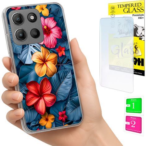 Funda para Motorola Moto G15 con foto, parte trasera con diseño de flores y cristal. (1/5)