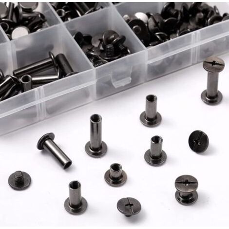 Ecleanfy - （Noir）1 Ensemble Chicago Vis Assortiment Kit 6 Tailles Vis à Tête Croix Ronde en Métal Post Chicago Vis Bouton pour DIY Reliure de Décoration en Cuir (1/4)