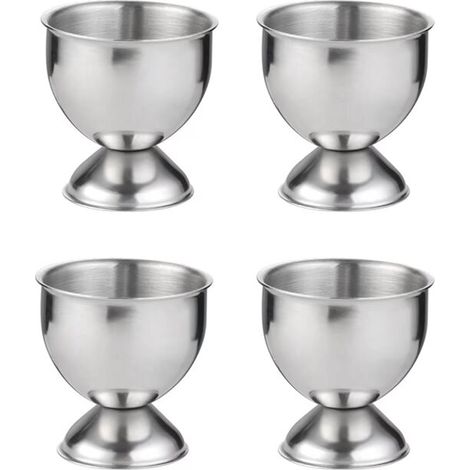 Lot de 4 coquetiers en acier inoxydable pour œufs à la coque, Argent , (1/5)